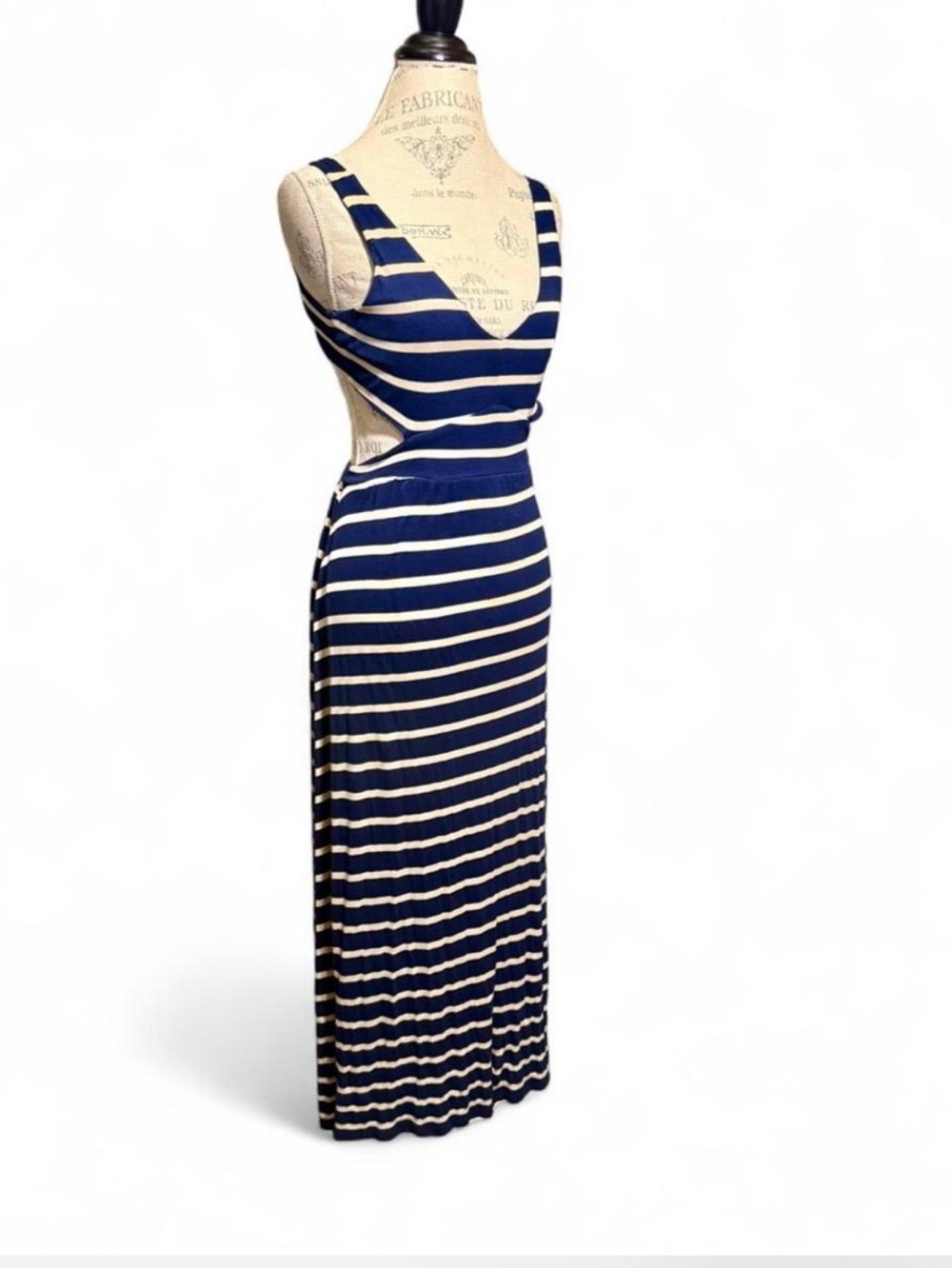 Vintage Havana Navy and White Striped Maxi Dress with Cutout Back
